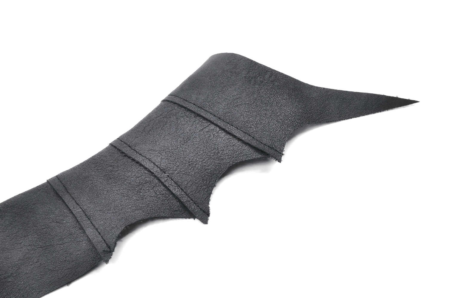 Close-up of black faux leather bat wing details for a gothic choker collar with edgy design.