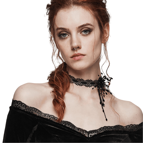 Beaded Spiderweb Choker with Blood Drop Details