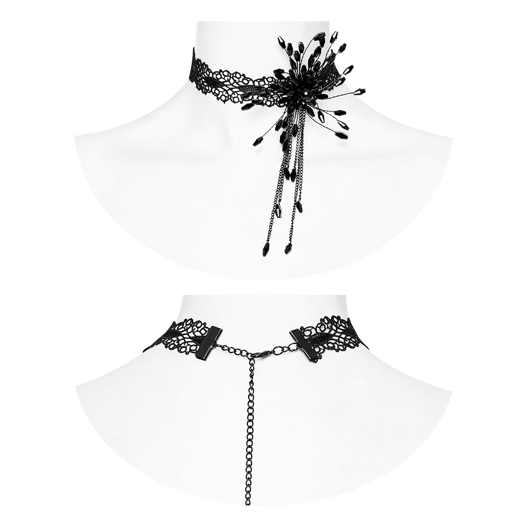 Gothic beaded spiderweb lace choker with blood drop details, perfect for adding a bold statement to any outfit.