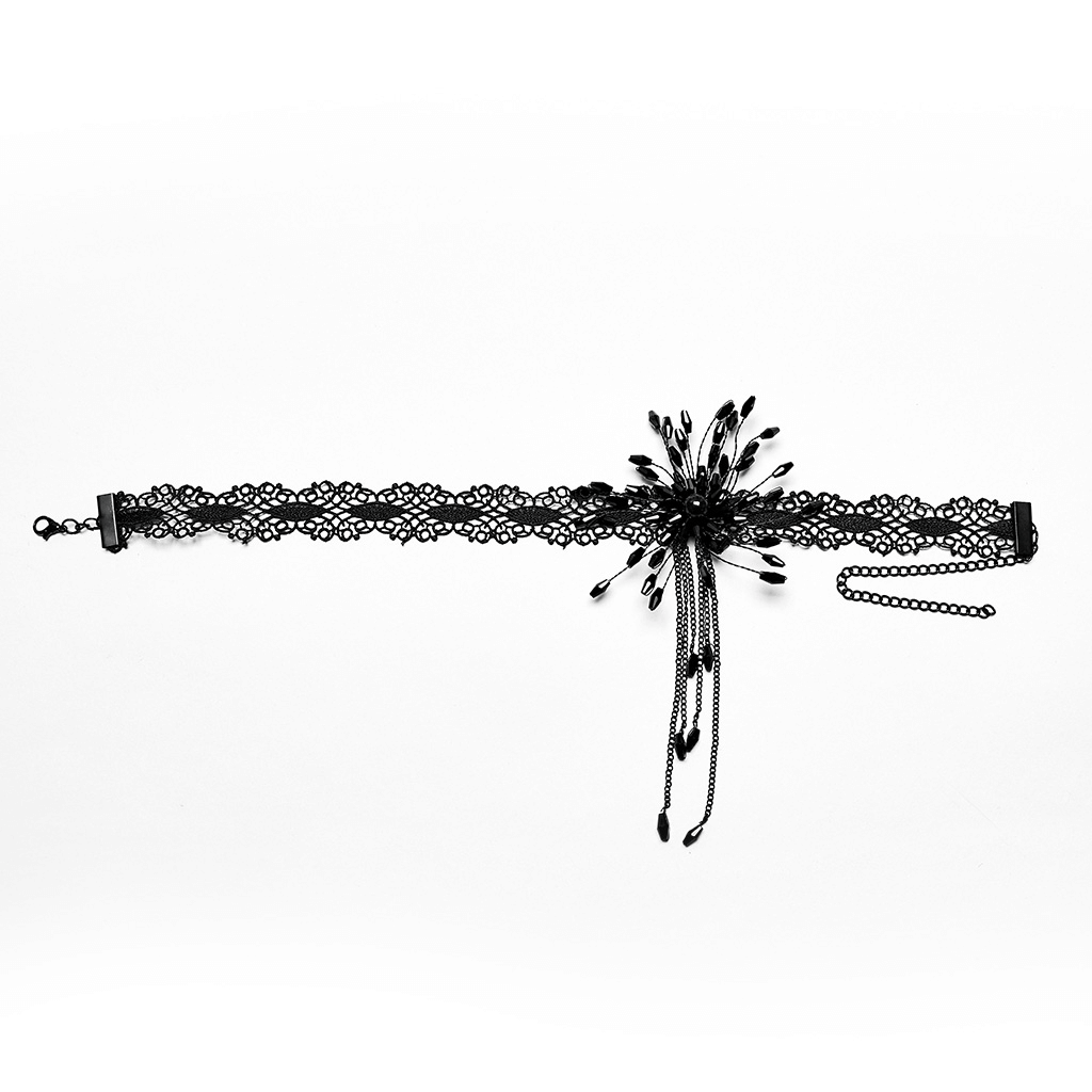 Beaded spiderweb lace choker with blood drop details, perfect for a gothic style statement.