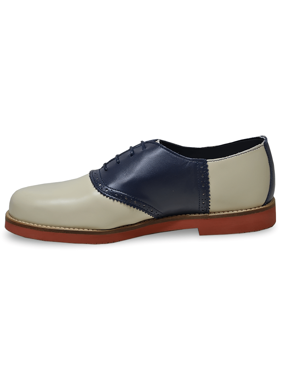 Beige And Blue Round Toe Grained Leather Bowling Shoes