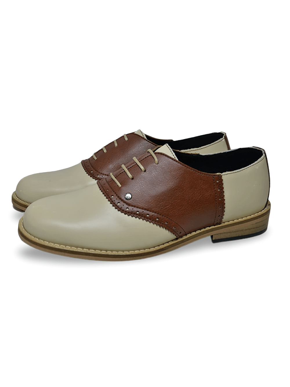 Beige And Brown Grained Leather Bowling Shoes