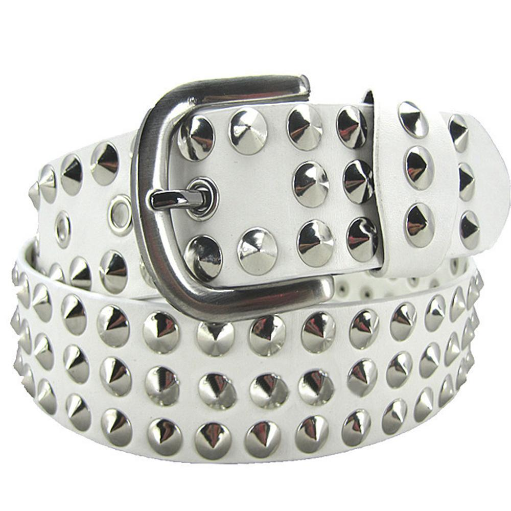 Big metal rivet belt in white with spikes, perfect for a rock or punk style. Unisex gothic fashion accessory.