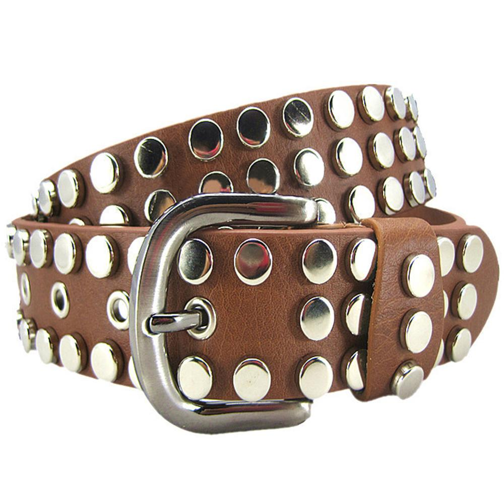Gothic big metal rivet belt for men and women in rock style, made of imitation leather with unique design.