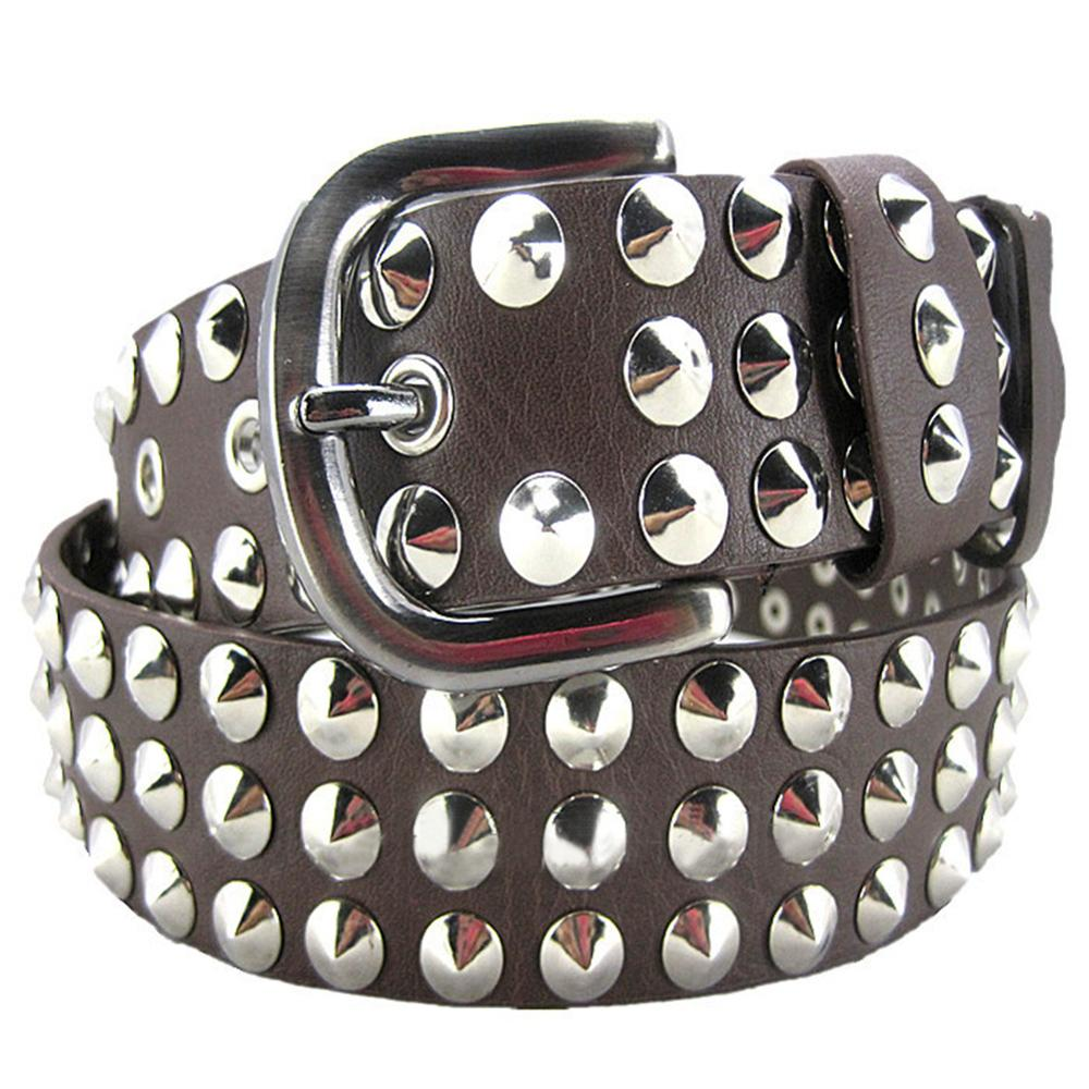 Big metal rivet belt in brown imitation leather, perfect for rock and punk styles for both men and women.