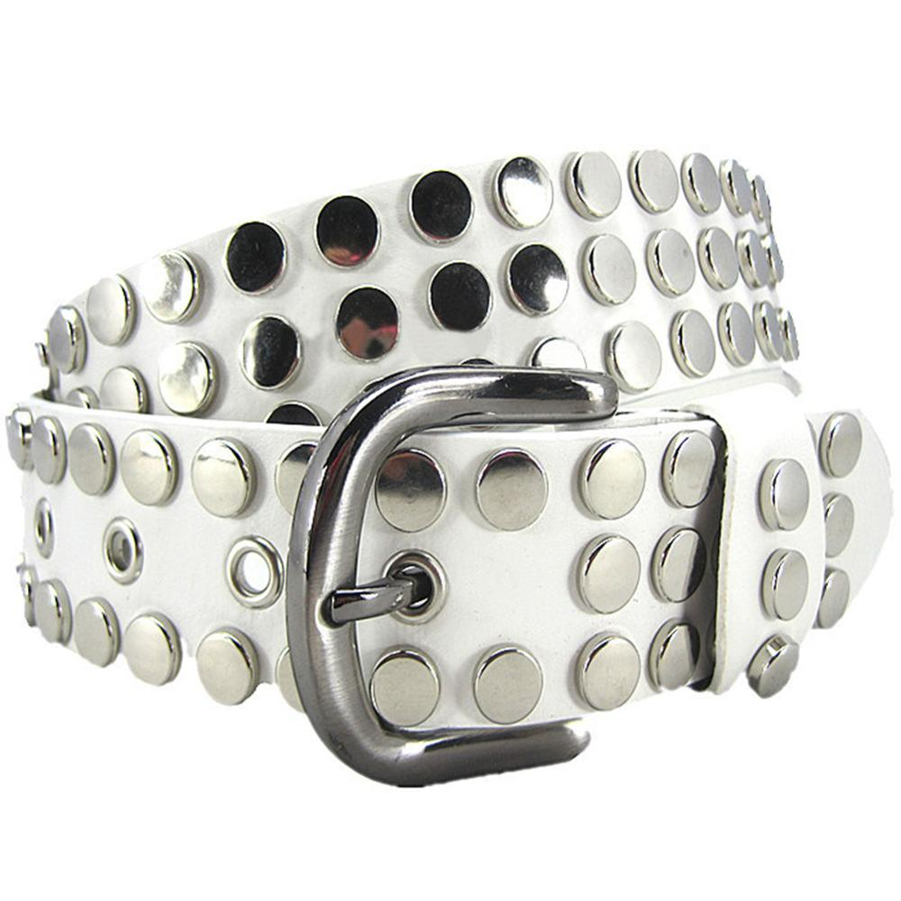 Big metal rivet belt in white imitation leather for a rock style look, perfect for men and women.