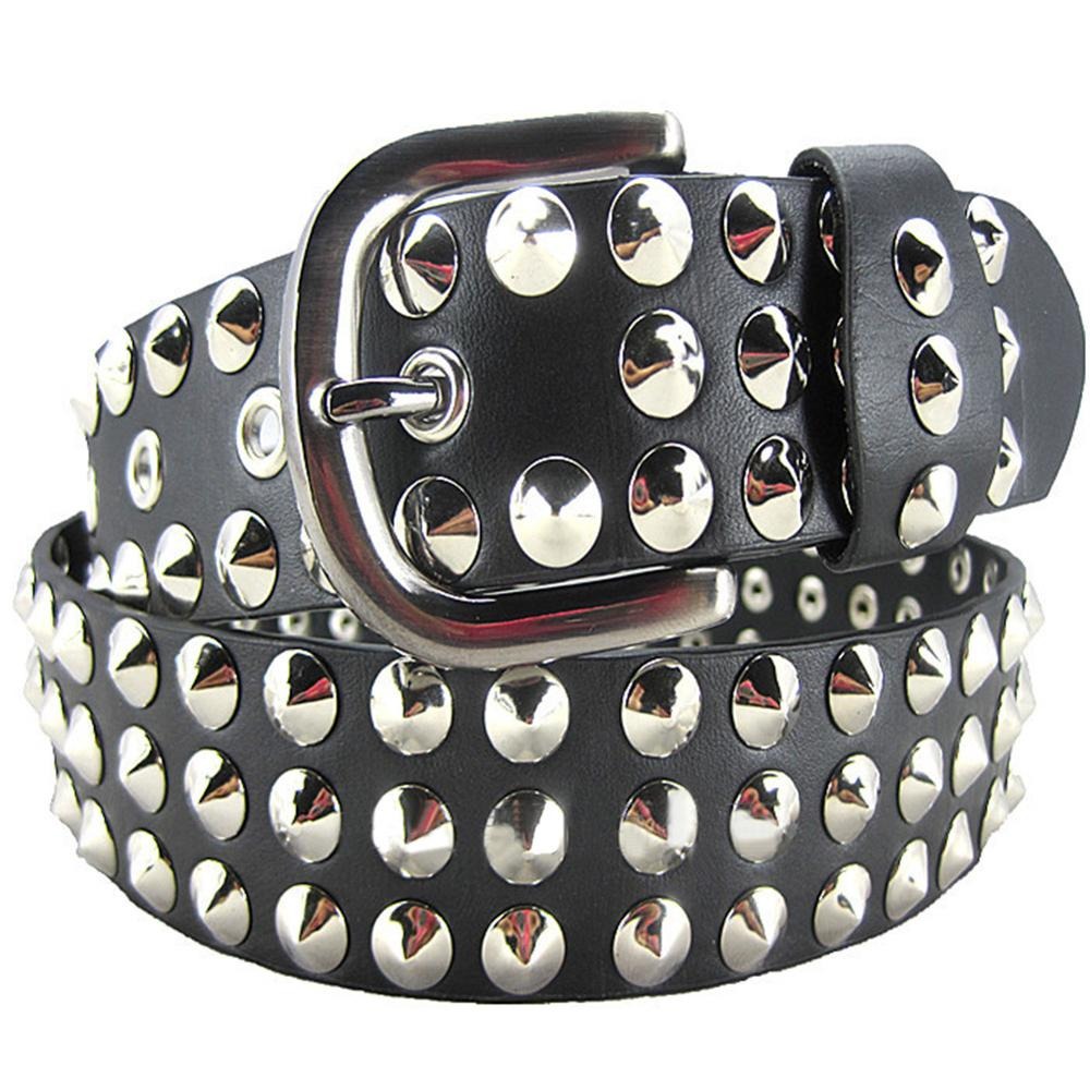 Stylish black gothic belt adorned with big metal rivets for men and women, perfect for rock and punk fashion.