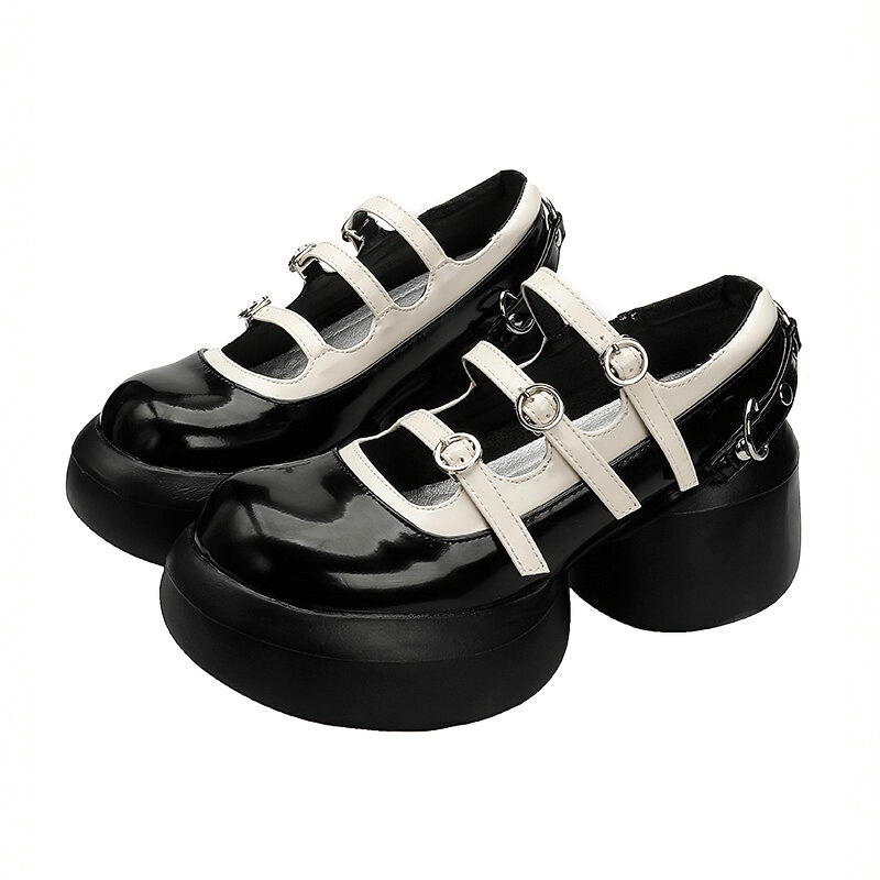Big Toe Thick Bottom Mary Jane Shoes / Japanese Style Buckle Strap Leather Shoes for Women