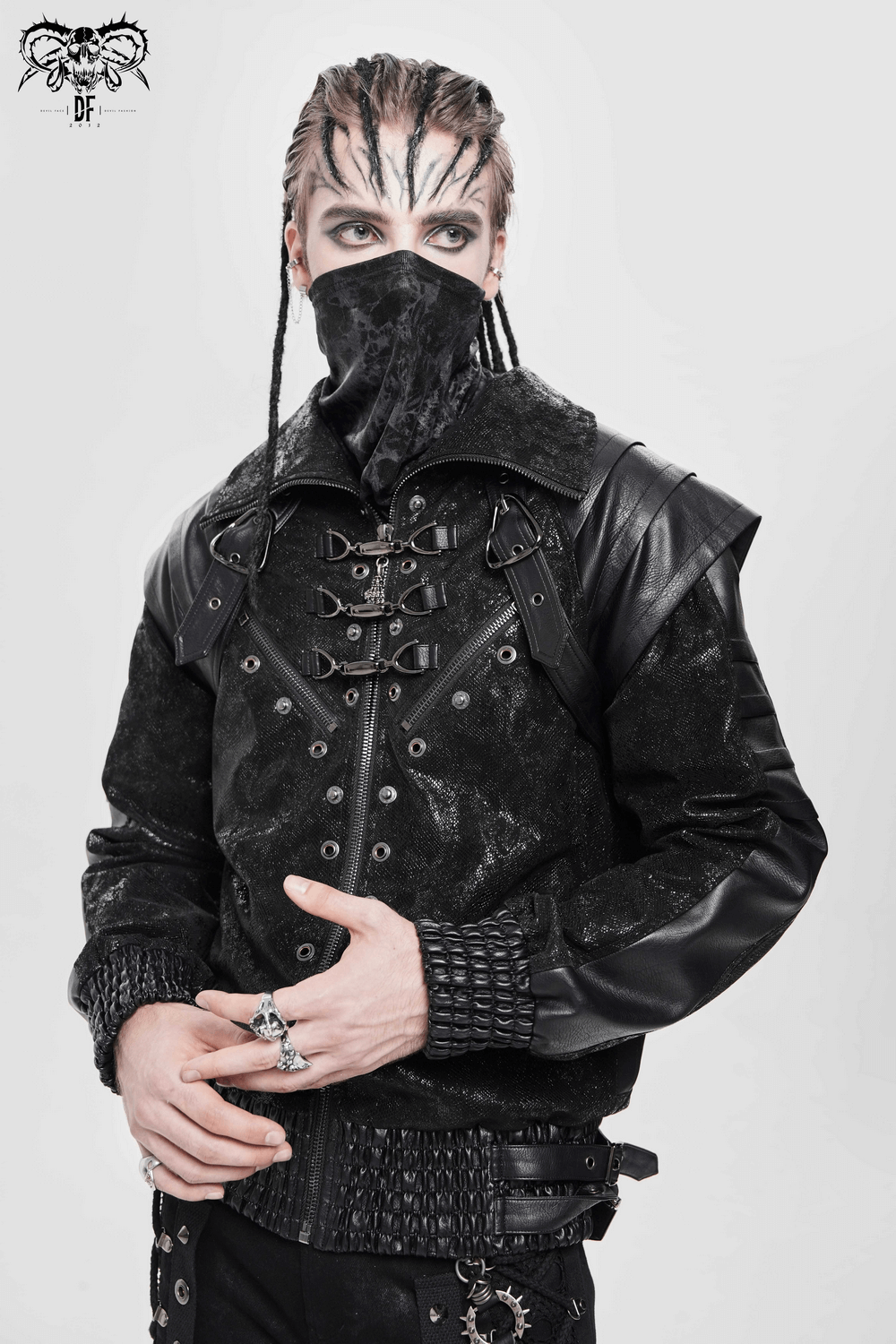 Biker Black Jacket with Buckles and Leather Details