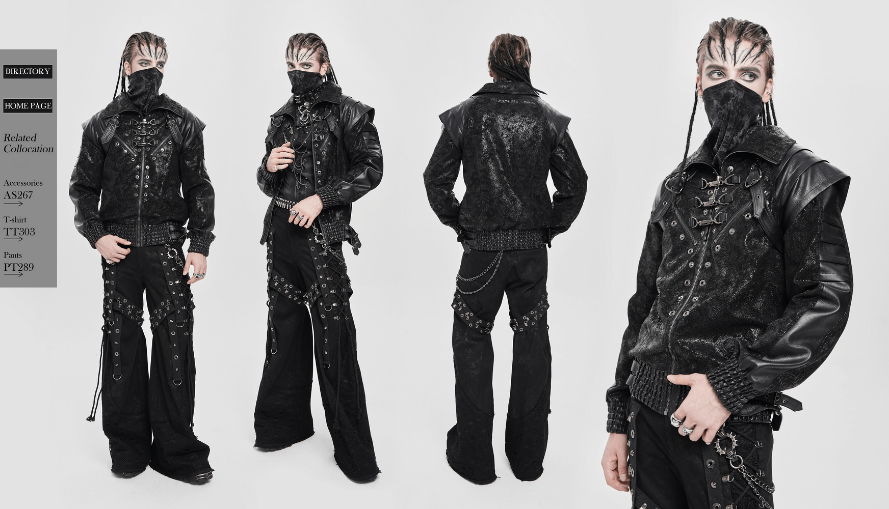 Biker Black Jacket with Buckles and Leather Details