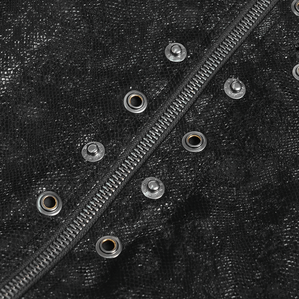 Biker Black Jacket with Buckles and Leather Details