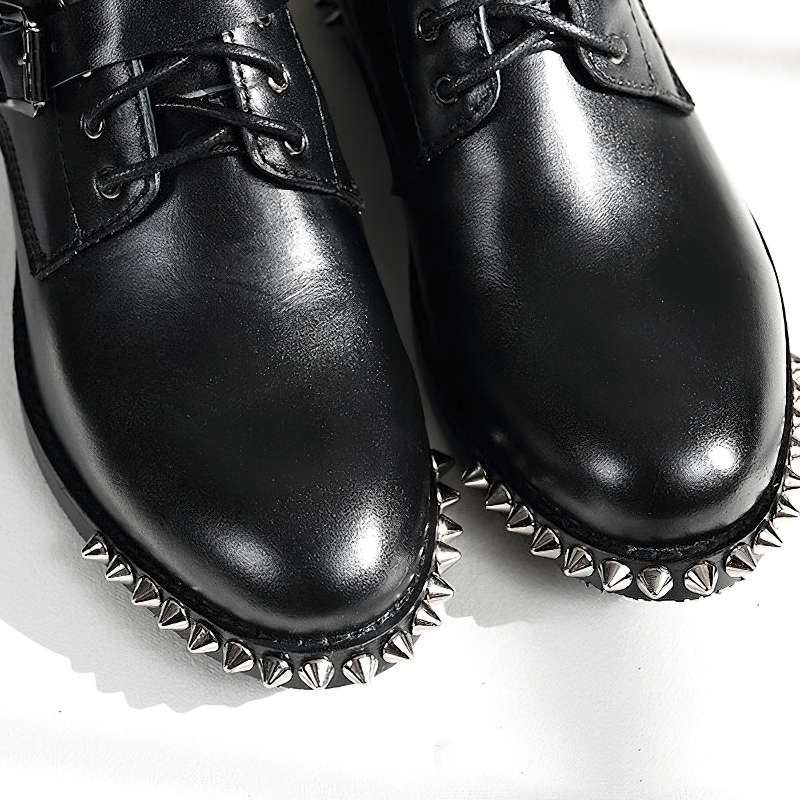 Biker Genuine Leather Womens Boots / Round Toe Autumn/Winter Motorcycle Rivet Ankle Boots in Black - HARD'N'HEAVY