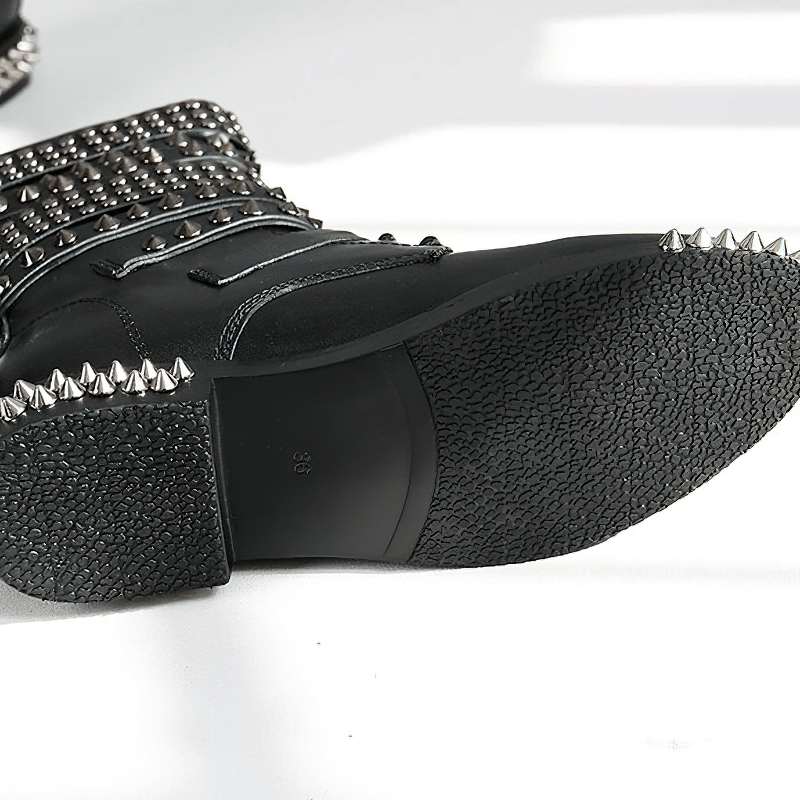 Biker Genuine Leather Womens Boots / Round Toe Autumn/Winter Motorcycle Rivet Ankle Boots in Black - HARD'N'HEAVY