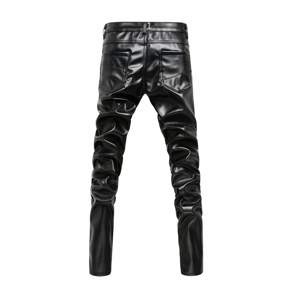 Biker Mens Leather Pants / Slim PU Leather Alternative Fashion Clothing / Rave Outfits - HARD'N'HEAVY