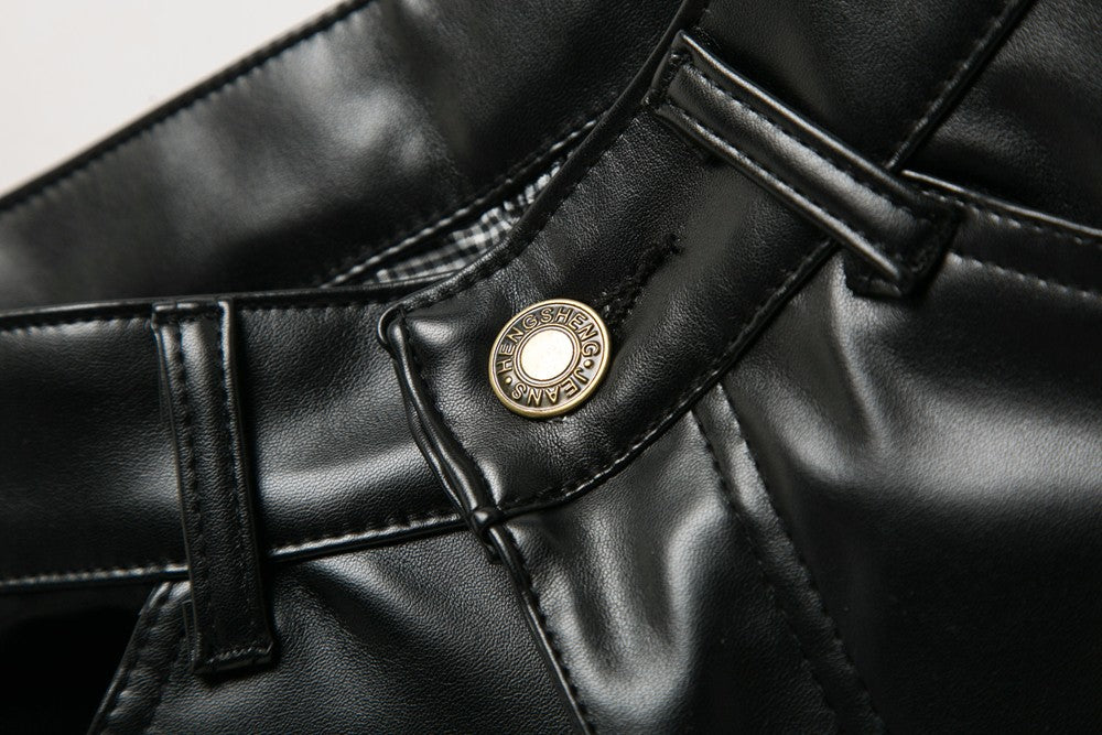 Biker Mens Leather Pants / Slim PU Leather Alternative Fashion Clothing / Rave Outfits - HARD'N'HEAVY