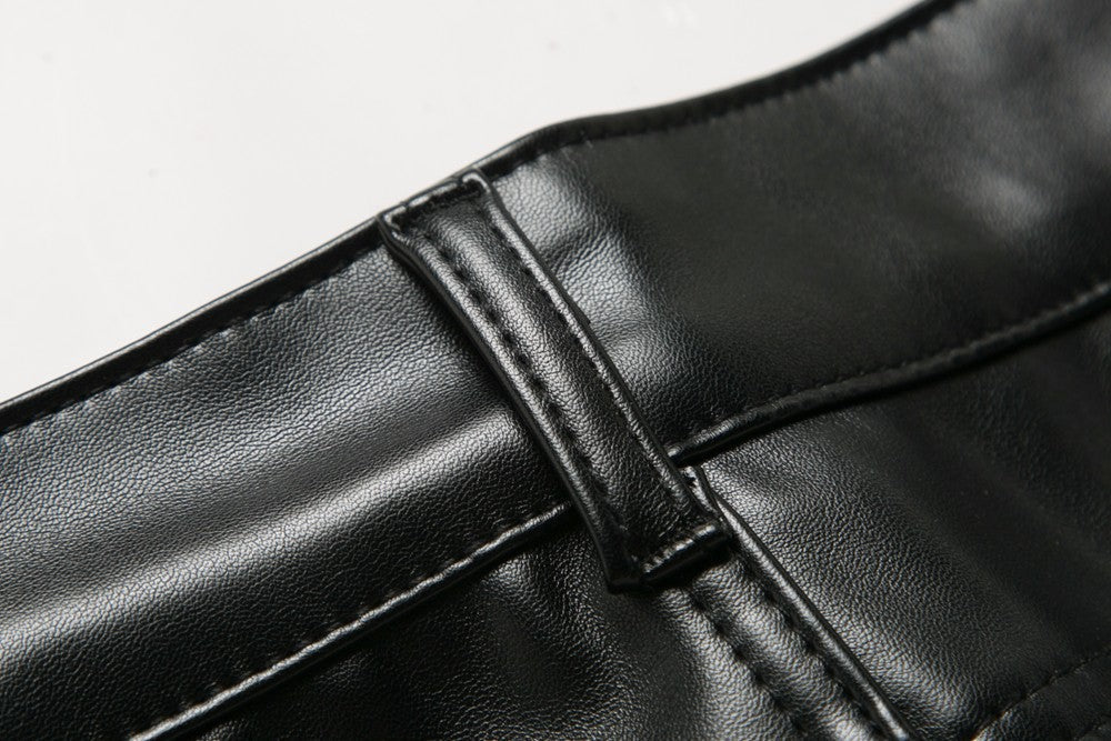 Biker Mens Leather Pants / Slim PU Leather Alternative Fashion Clothing / Rave Outfits - HARD'N'HEAVY