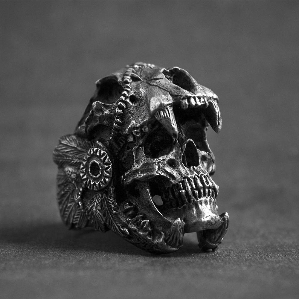 Biker Stainless Steel Rings in Rock Style / Vintage Indian Warrior Unisex Skull Jewelry - HARD'N'HEAVY