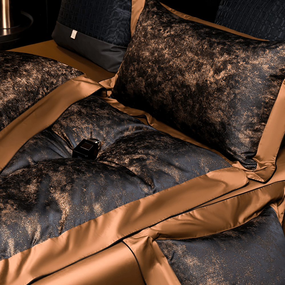 Black and Bronze 1200TC Egyptian Cotton Bedding Set