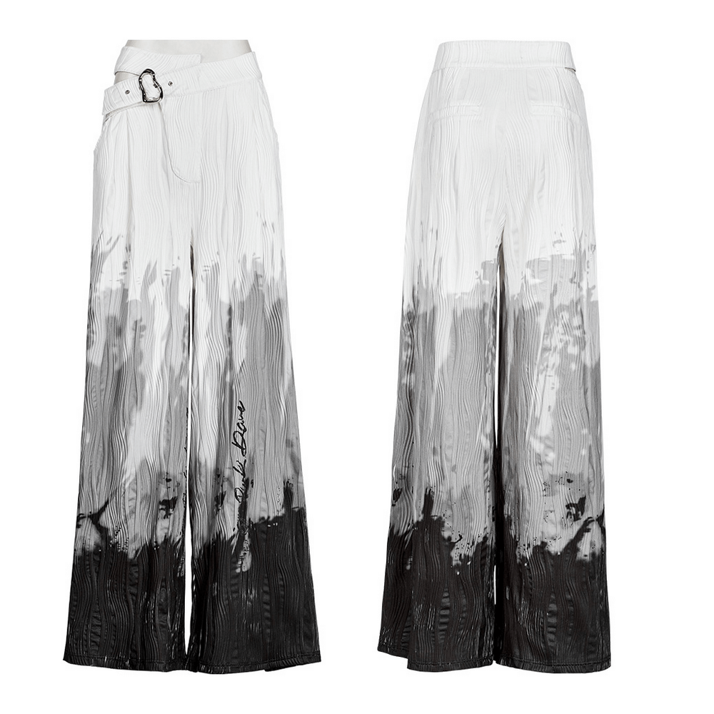 Black and Gray Gradient Punk Rave Pants with Buckle