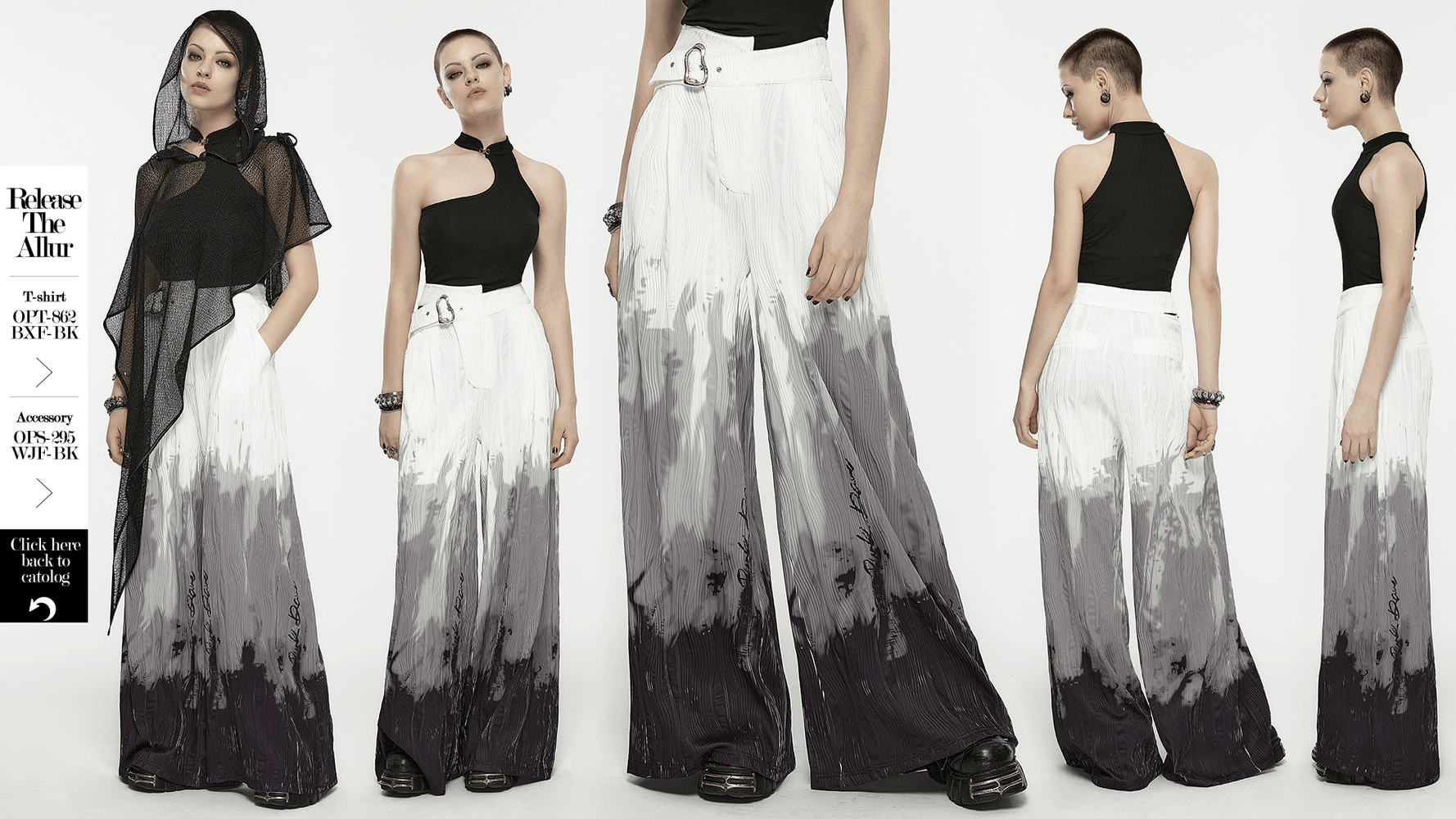 Black and Gray Gradient Punk Rave Pants with Buckle