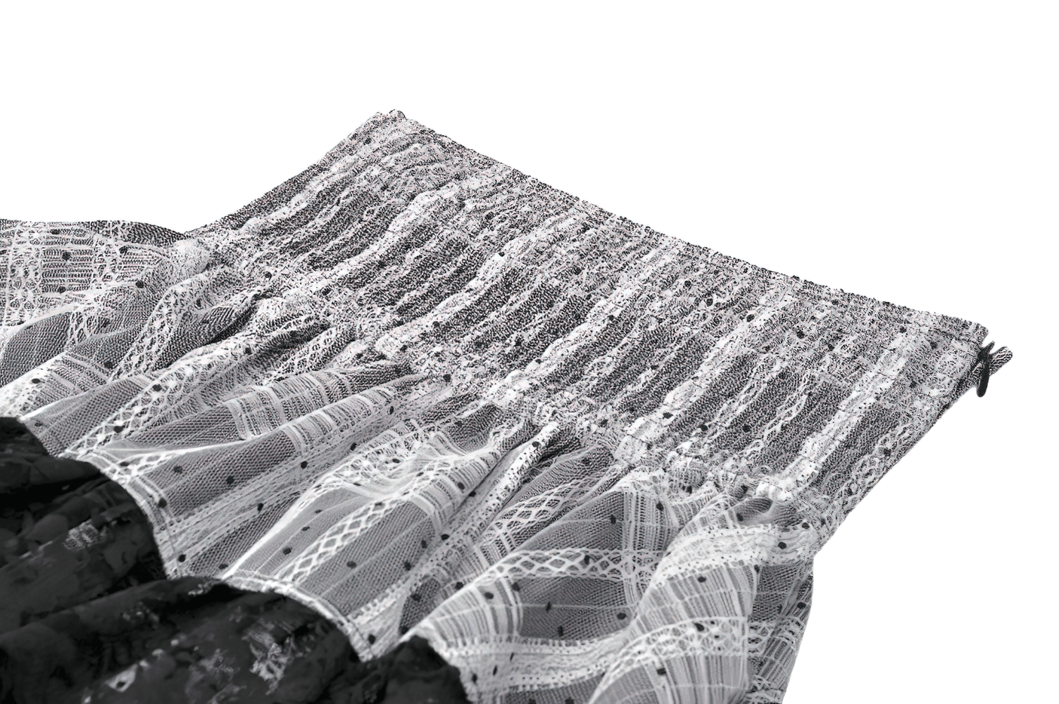 Black and Gray Lolita High-Waist Tiered Lace Skirt showing its detailed lace fabric and ruffled layers.
