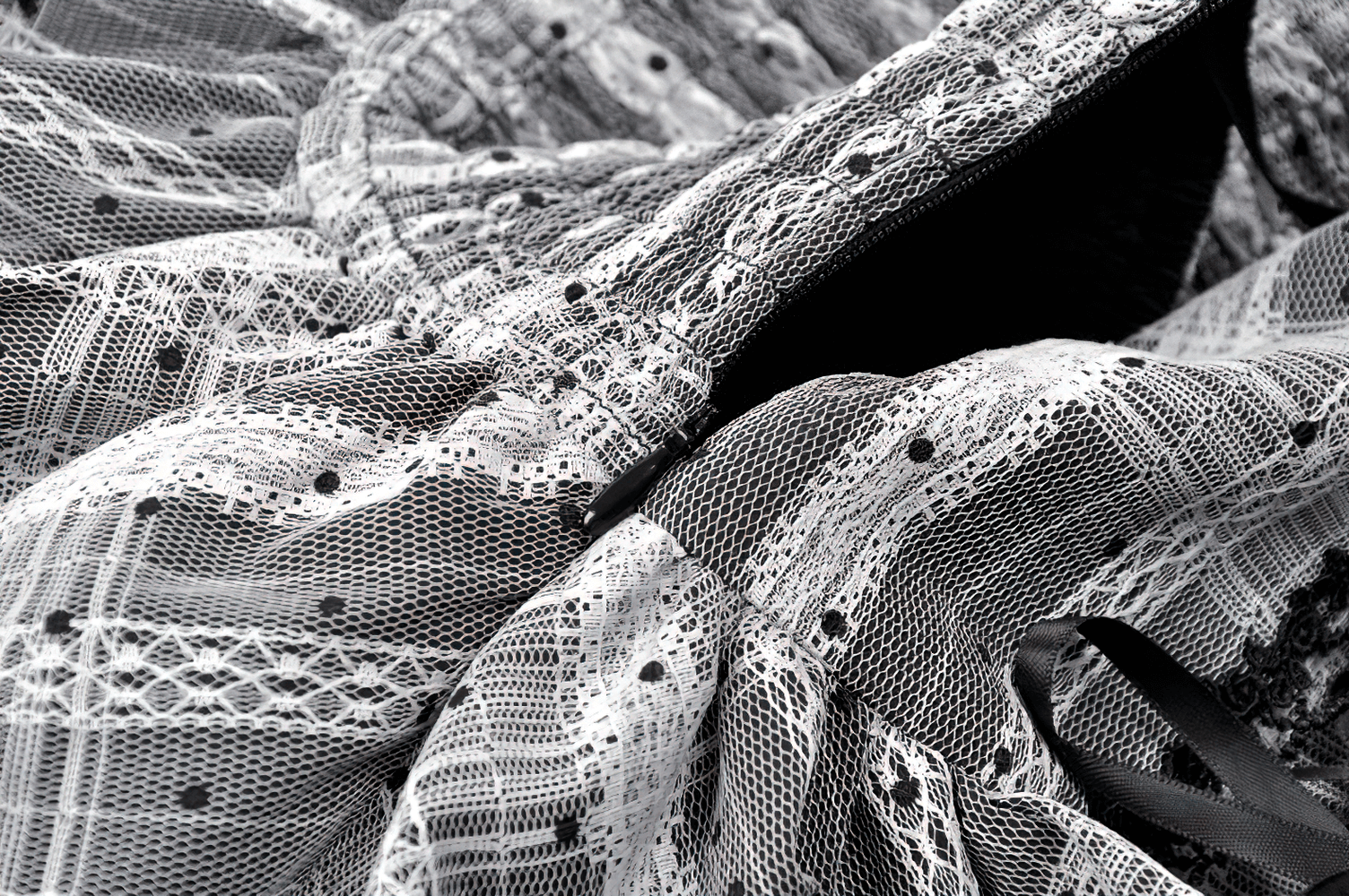 Black and Gray Lolita High-Waist Tiered Lace Skirt showcasing intricate lace and ruffles in elegant gothic style.