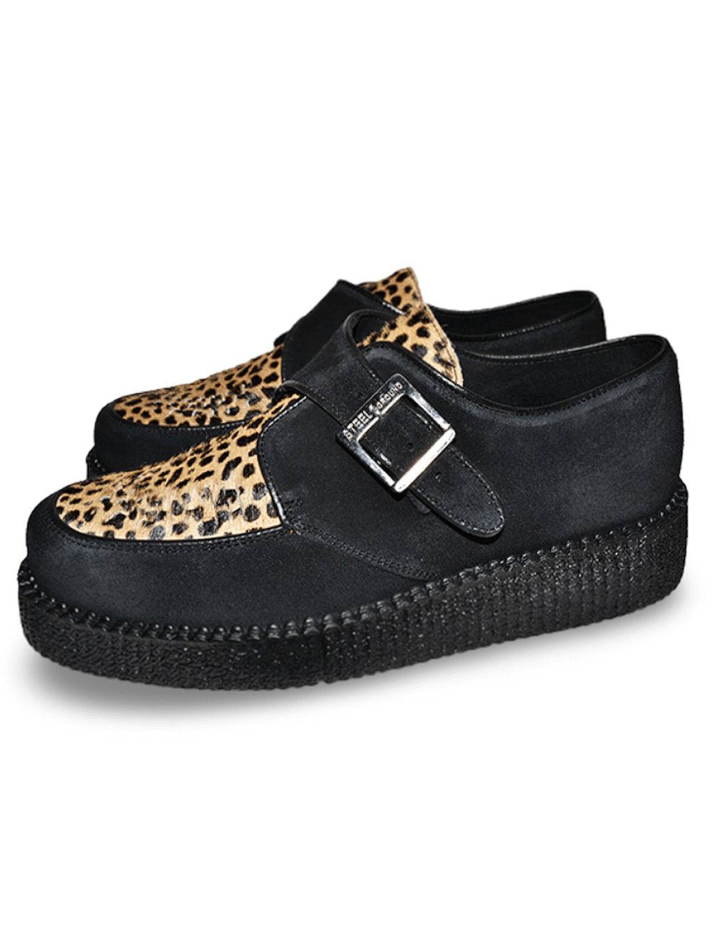 Black and Leopard Creepers with Rubber Sole and Buckle