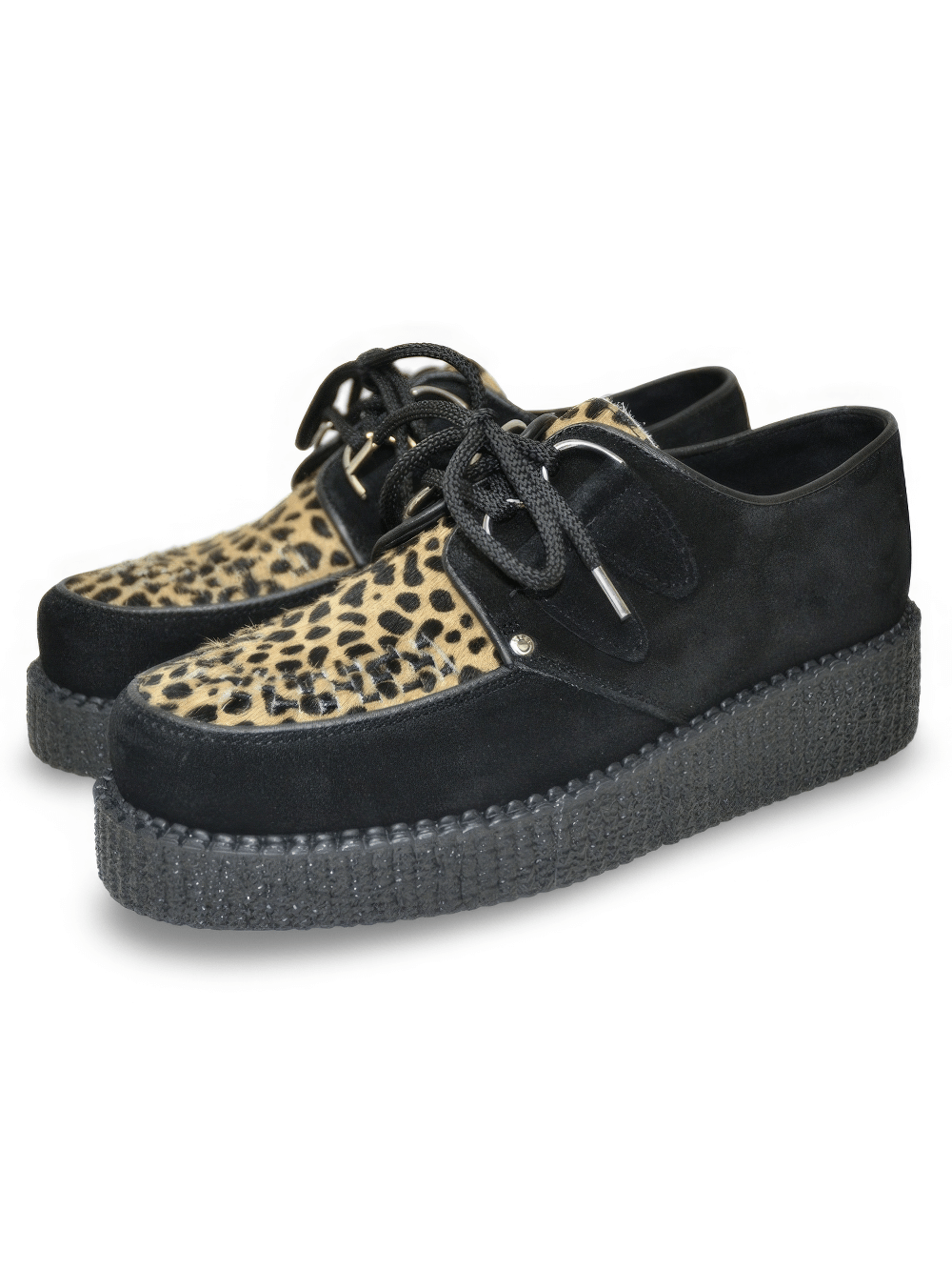 Black and Leopard Suede Creepers with Rubber Sole