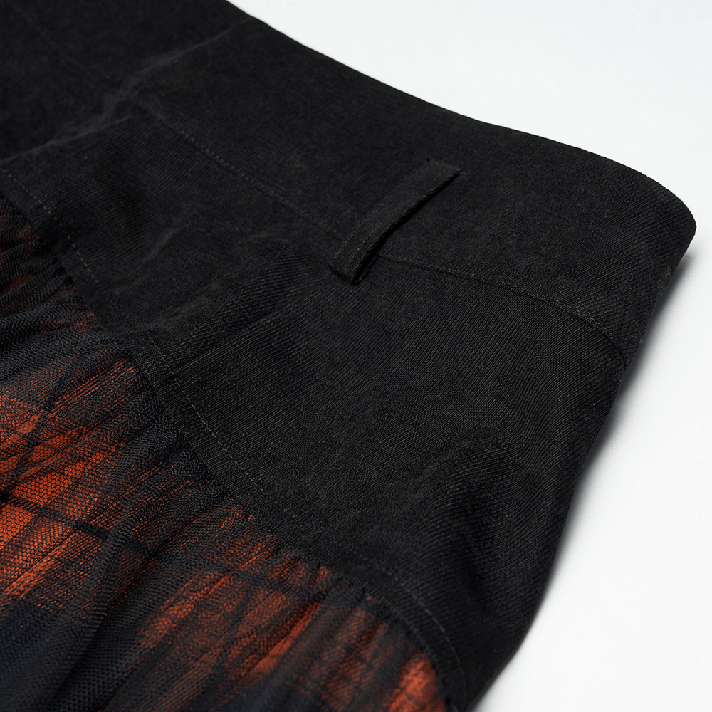 Black and Orange Plaid Mesh Skirt with Punk Rave Detailing