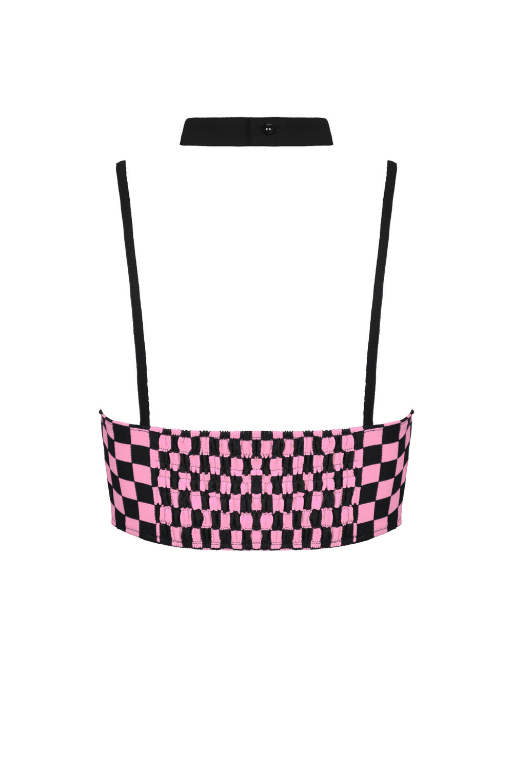 Black and Pink Punk Rock Halter Crop Top With Strappy Design