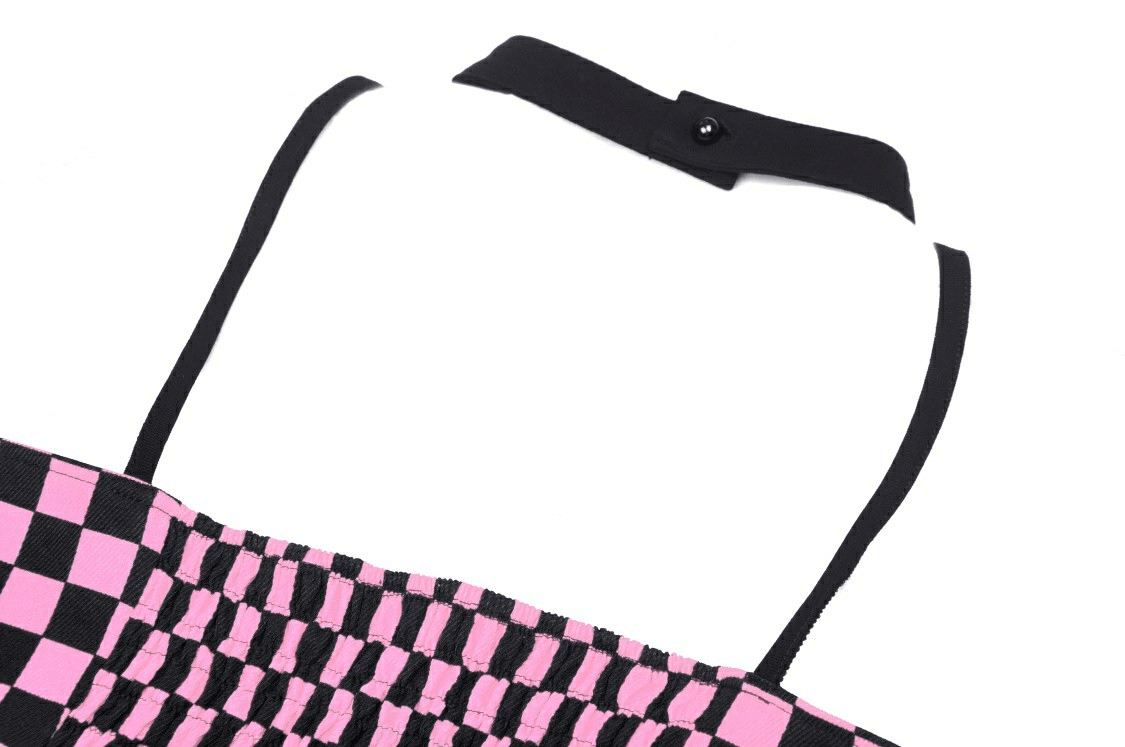 Black and Pink Punk Rock Halter Crop Top With Strappy Design