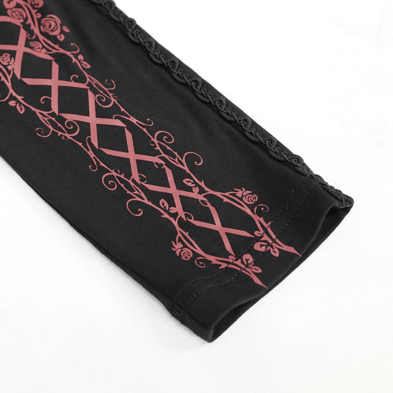 Black And Red Gothic Patterned Legging / Stylish Lacing Elastic Waist Leggings - HARD'N'HEAVY