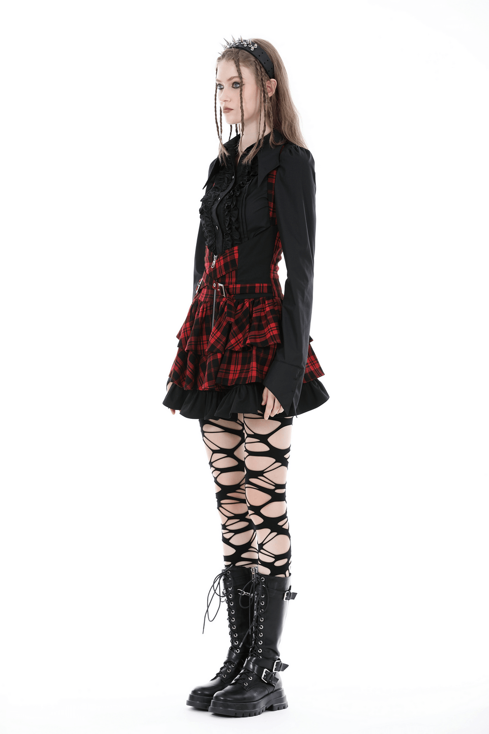 Black and Red Gothic Punk Rock Dress with Suspender Skirt