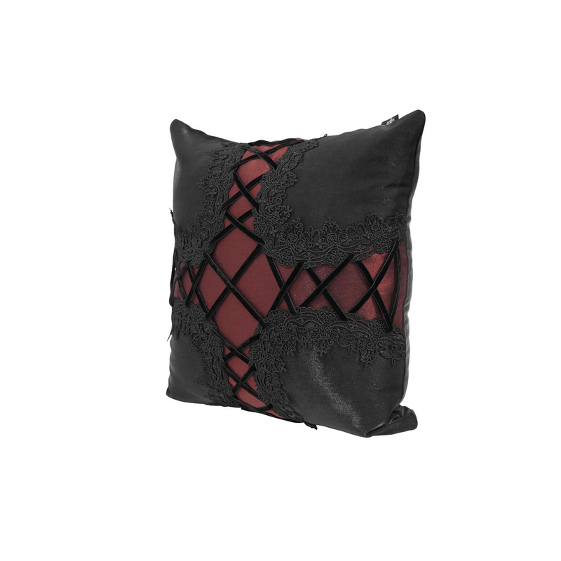 Black and Red Satin Sofa Cushion / Comfortable Pillow with Decorative Lacing - HARD'N'HEAVY