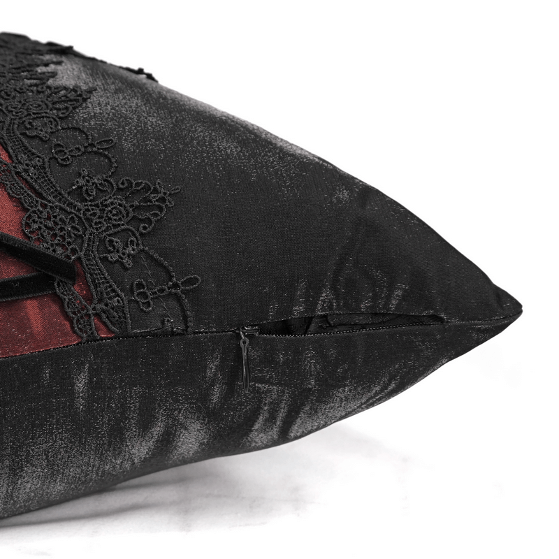 Black and Red Satin Sofa Cushion / Comfortable Pillow with Decorative Lacing - HARD'N'HEAVY