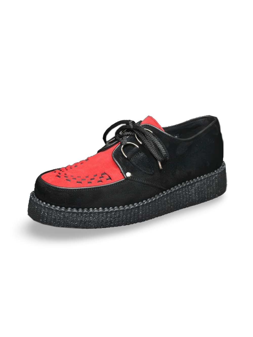 Schwarze und rote Unisex-Creepers-Schuhe aus Wildleder