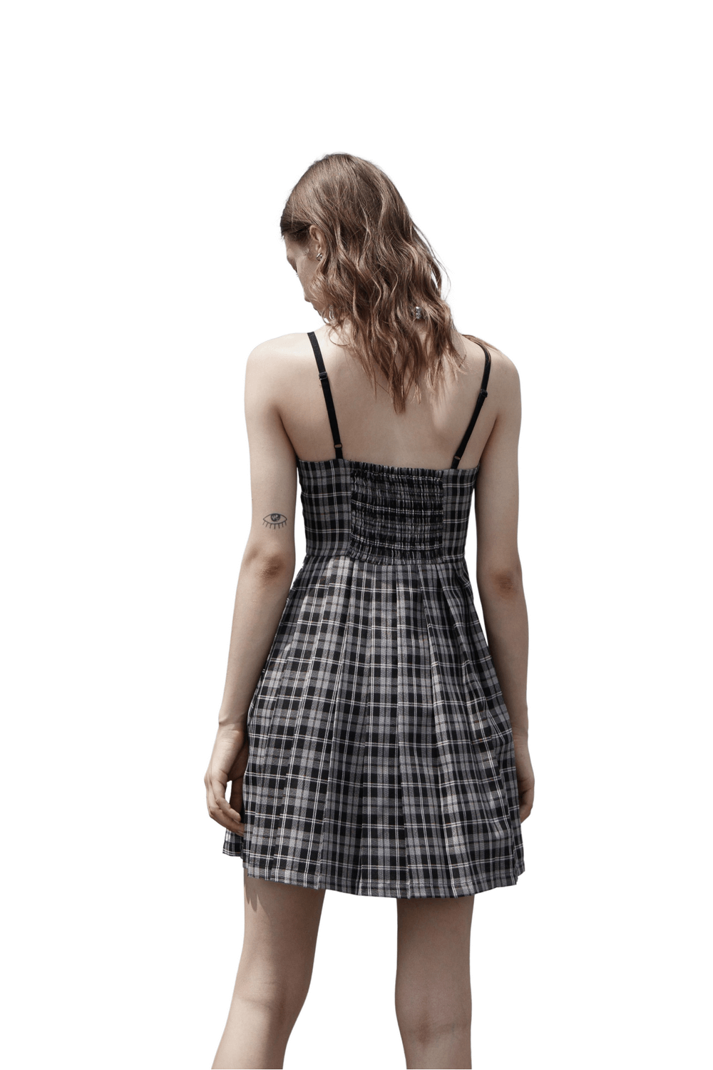 Black and White Check Bow Detail Pleated Mini Dress