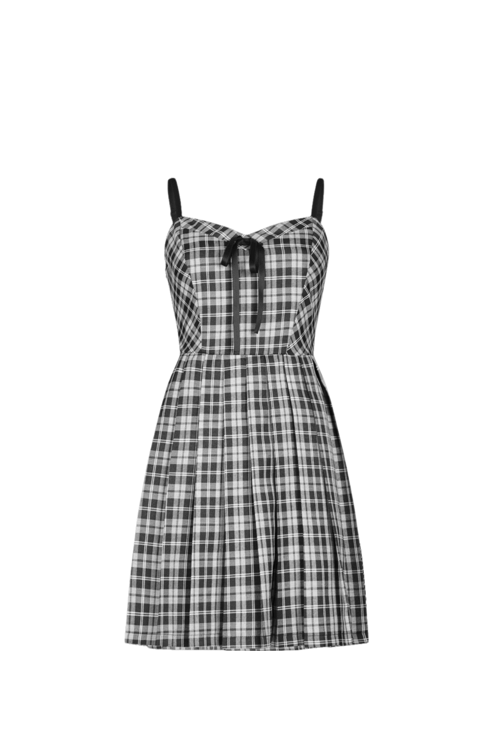 Black and White Check Bow Detail Pleated Mini Dress