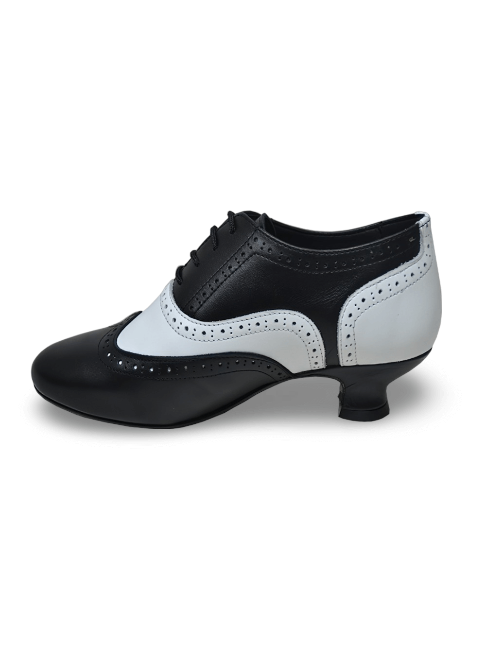 Black And White Leather Lace-Up Shoes With 3 cm Heels