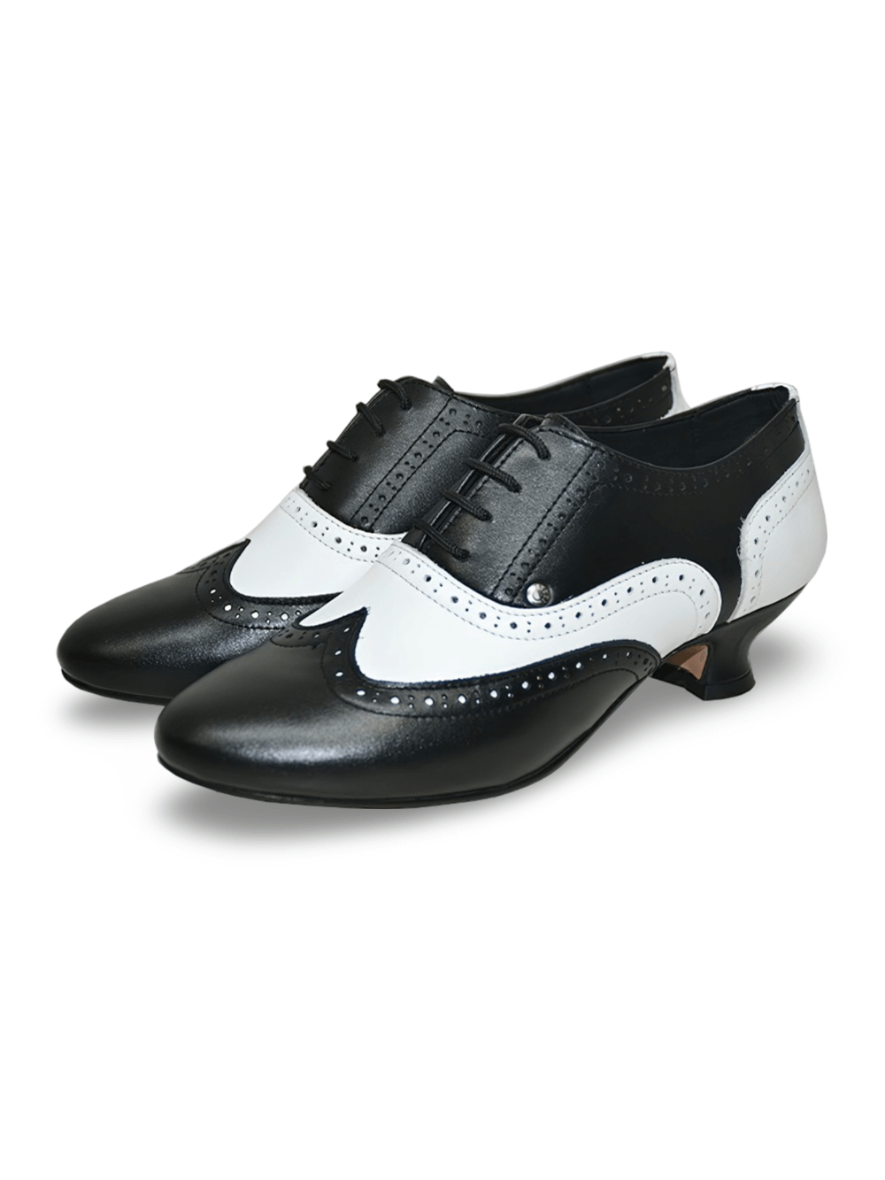 Black And White Leather Lace-Up Shoes With 3 cm Heels