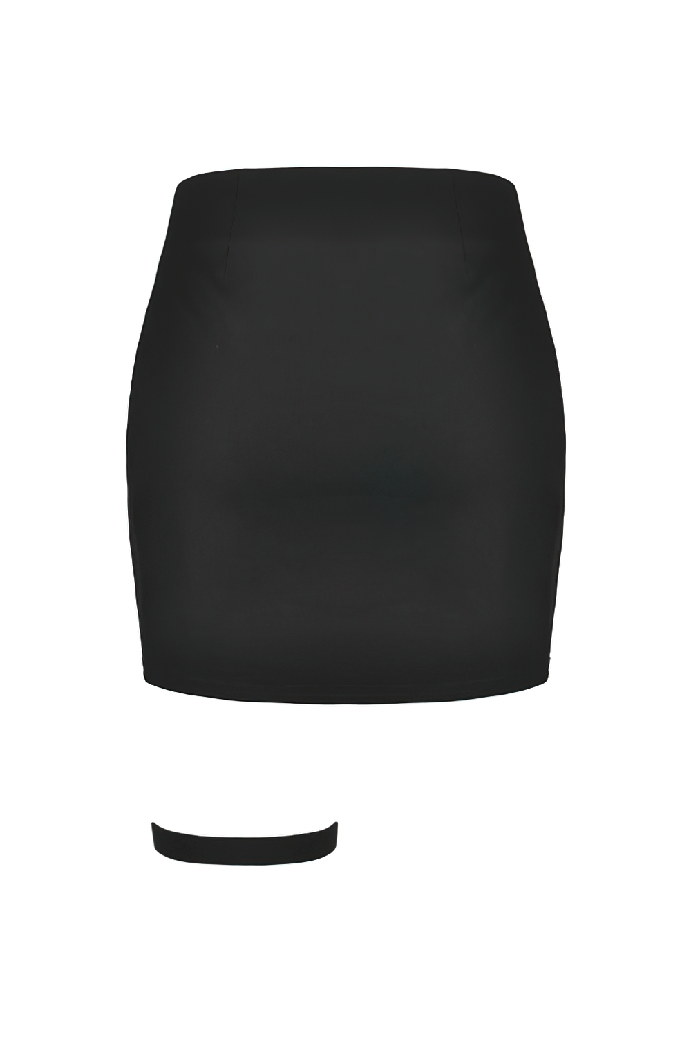 Black and white punk mini skirt with leg loop zipper for women, featuring a sleek black base and pleated white overlay.