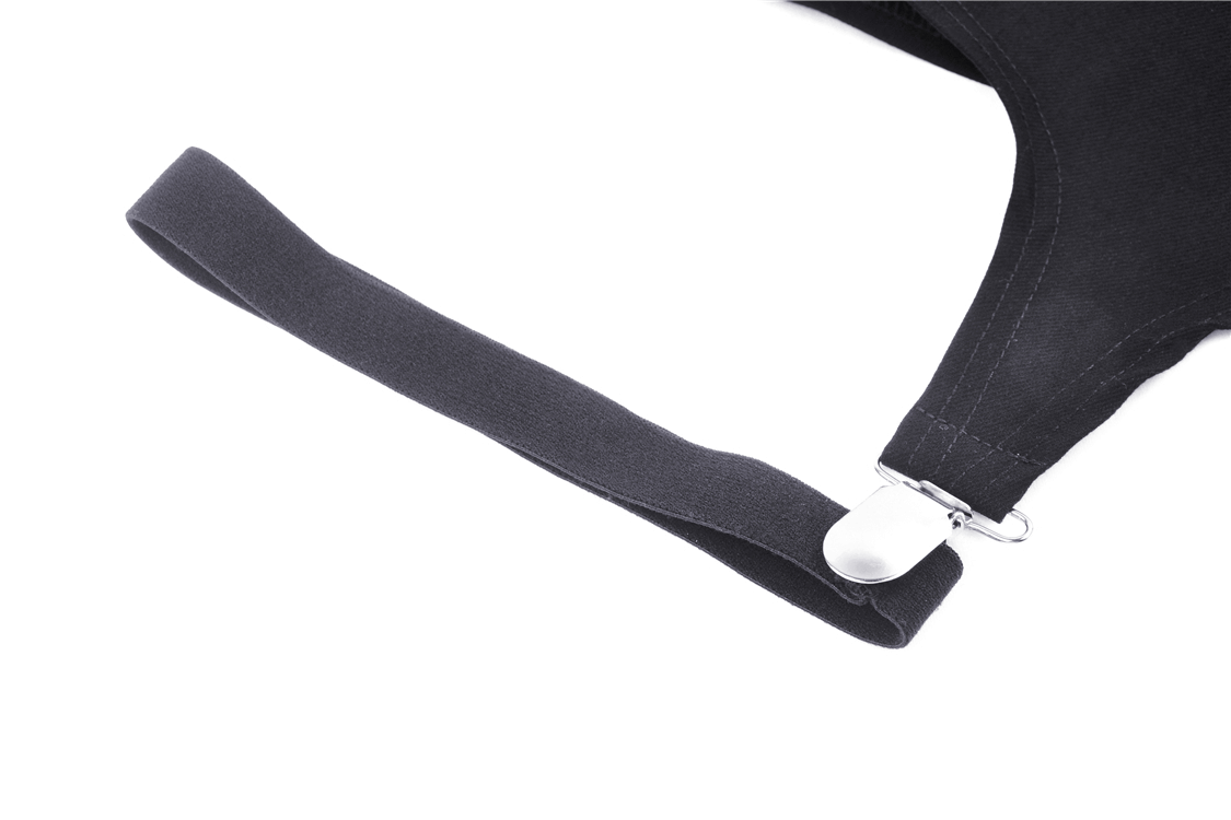 Close-up of a black strap with a metal clip, showcasing a sturdy and stylish fastening option.