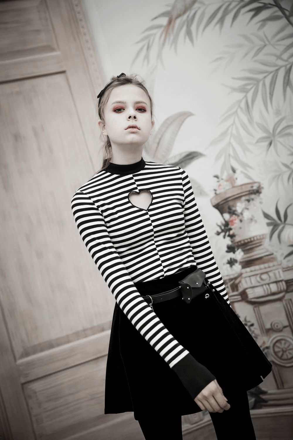 Black and White Striped Long Sleeves Crop Top