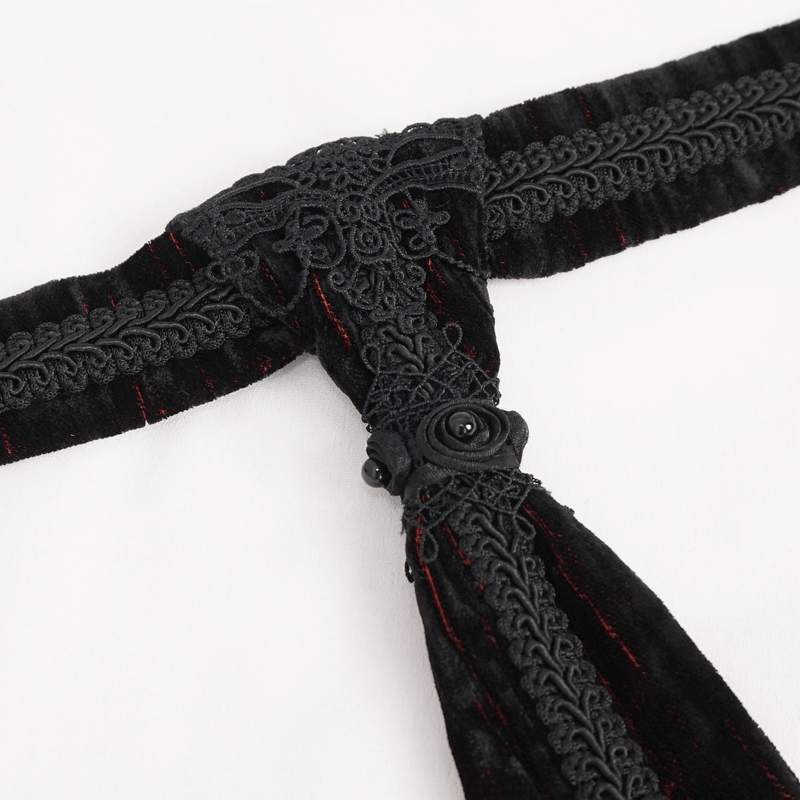 Black and Wine Red Vintage Lace Applique Necktie for Men / Exquisite Gothic Accessories - HARD'N'HEAVY