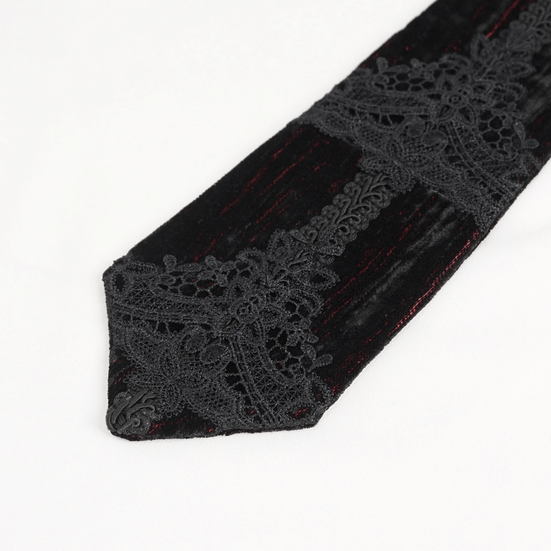Black and Wine Red Vintage Lace Applique Necktie for Men / Exquisite Gothic Accessories - HARD'N'HEAVY