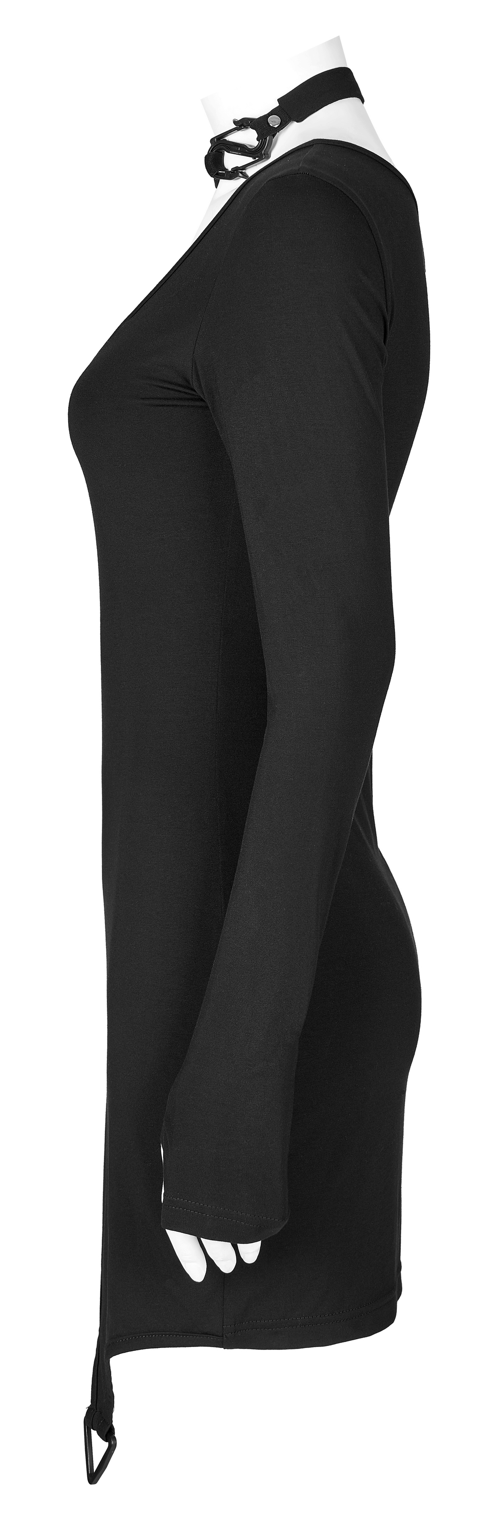 Black Asymmetric Cutout Party Dress with Buckle