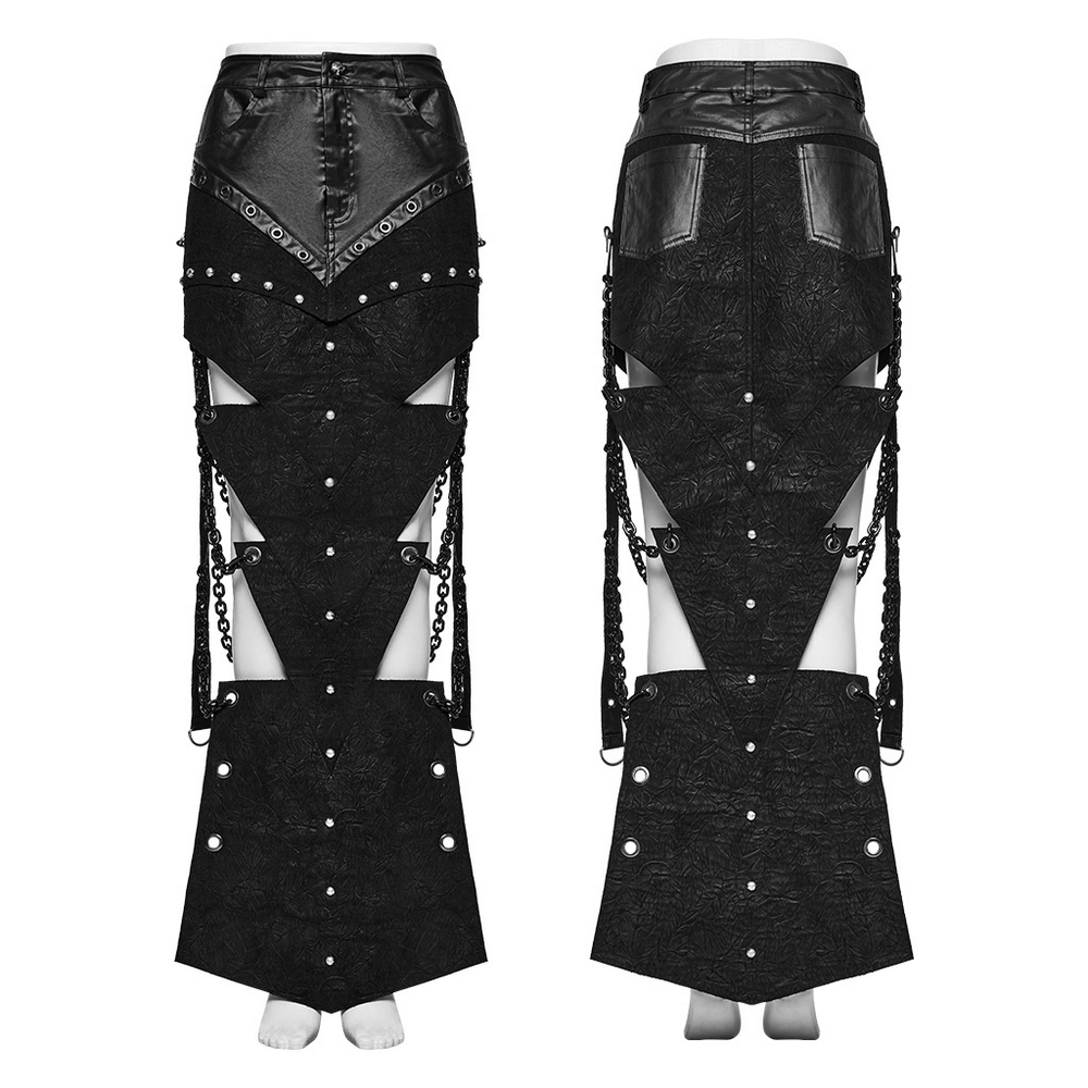 Black Asymmetric Gothic Skirt with Chains and Studs
