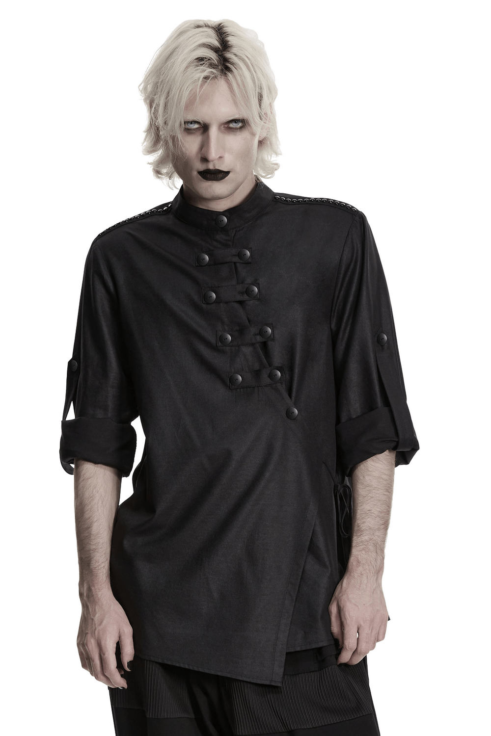 Schwarzes besticktes Gothic-Hemd mit Puffärmeln
