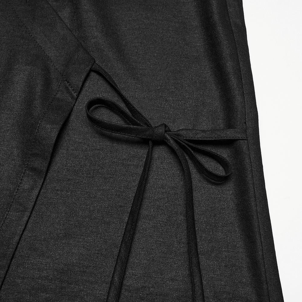 Black Asymmetric Punk Shirt with Hardware Straps detail of the side tie placket showcasing a stylish finish.