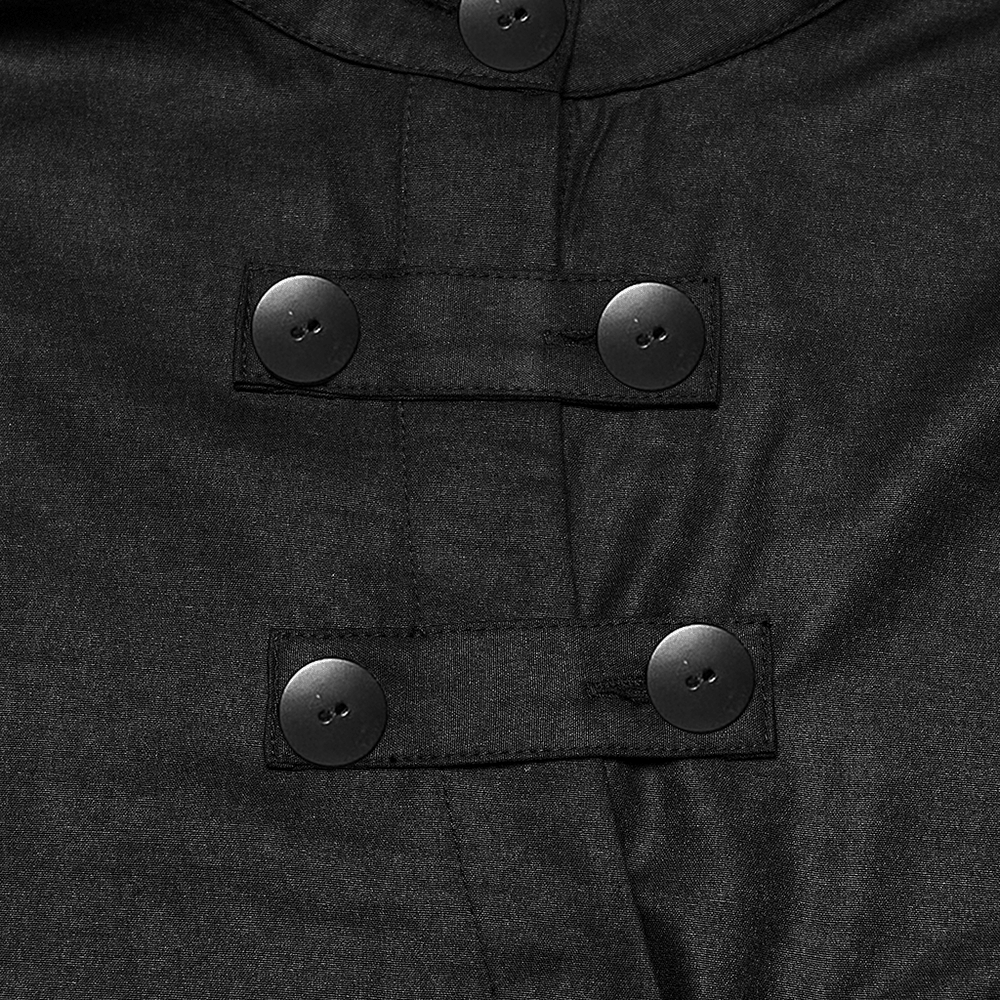 Black Asymmetric Punk Shirt with Hardware Straps close-up of matte button details and decorative straps.